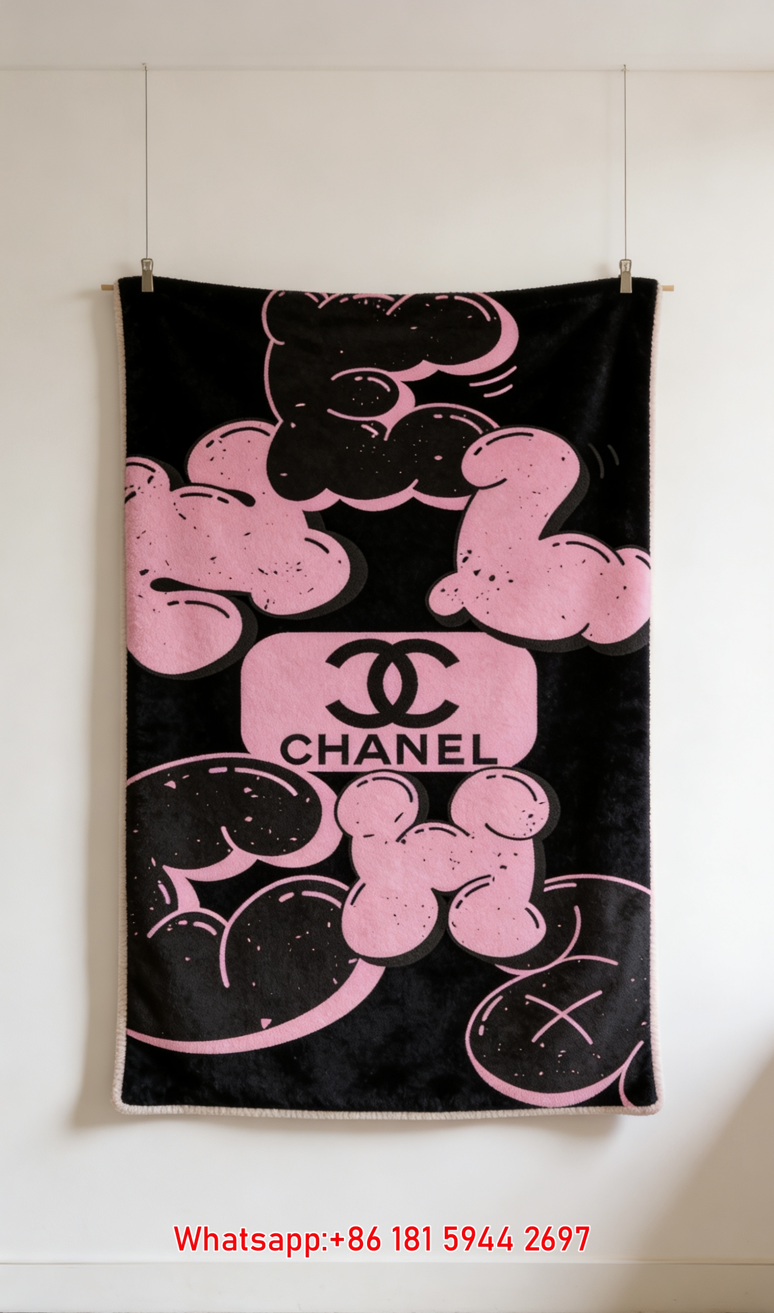 Chanel Pink Black Cartoon Bubble Flannel Throw Blanket IMG_7136